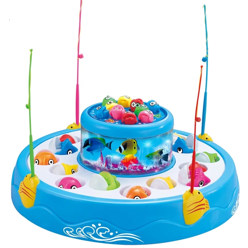 Fishing Game With Aquarium Toy Set with Fish & Fishing Poles & Rotating  Board with Music - Mamas n Babas
