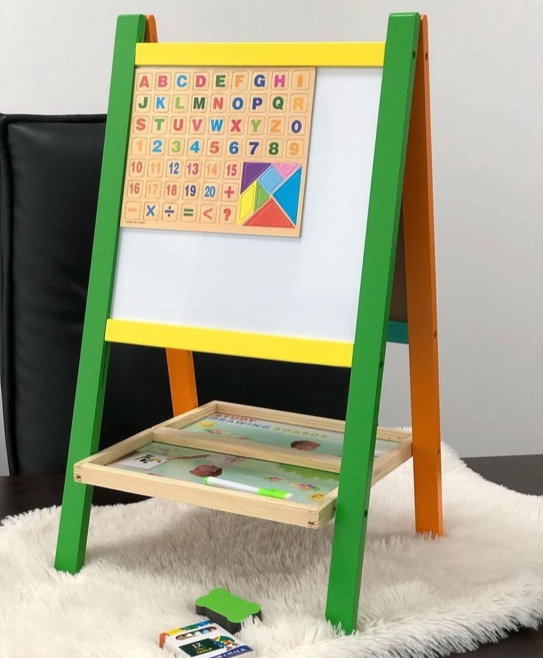 KIDS DOUBLE SIDED MAGNETIC LEARNING AND DRAWING BOARD EASEL 2 IN 1